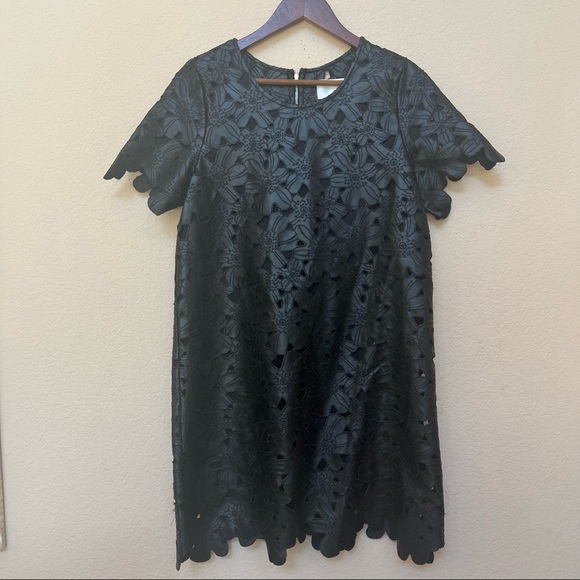 J.O.A. Black Faux Leather Floral Laser Cut Dress B6/32 - Picture 4 of 12